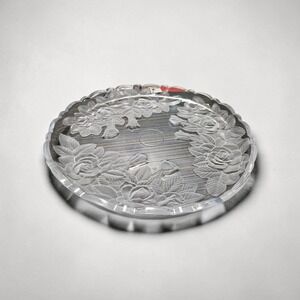 Mikasa Studio Nova Frosted Rose Glass Plate Scalloped Round Floral Serving Tray